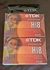 2 Pack Tdk Hi8 Premium Tapes Video Cassette 120 Min For Camcorders New