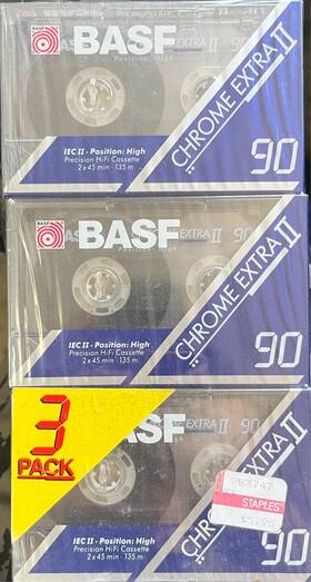 Basf 028357525434 Lot Of 3 Chrome Extra Ii 90 Black Cassette Tapes Sealed Nos