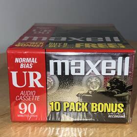 Maxell 002521590121 10 Pack New Ur 90 Minute Blank Audio Cassette Tapes Normal Bias