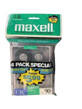 Maxell 025215111648 Ur 90 Minute Blank Audio Cassette Tapes Normal Bias - 4 Pack New Sealed