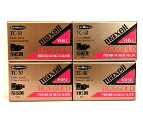 Tc30 Maxell 025215203015 4 Pack Camcorder Video Cassettes Hgx-gold Vhs-c Black Magnetite New