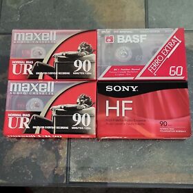Ur90-iec Maxell Basf And Sony Mixed Lot Of 4 Sealed 60 90 Min Blank Cassette Tapes