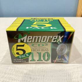 14111500 Memorex Cd2 High Bias 110 Minute Blank Audio Cassette Tapes 5 Pack - New Sealed