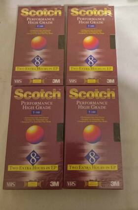 T-160 Scotch 051111130216 Lot Of 4 3m High Grade 8-hour Vhs Video Tapes New Sealed Blank 1994