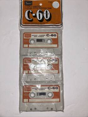 722-0090 Sears Instant Loading Blank Tape Cassette C-60 Vintage Rare New Old Stock Pkg/3