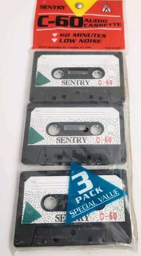 Sentry 080068106036 Audio Cassette Tapes C-60 3 Pack 60 Minutes Low Noise