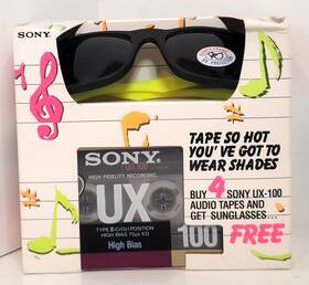 Ux-100 Sony 027242203303 Vtg 4 Pack Cassette Tapes With Free Sunglasses Rare New In Box Pics