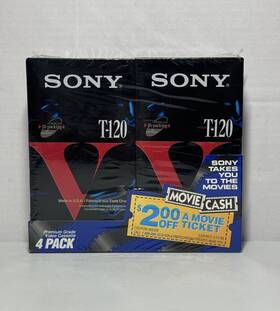 T-120vb Sony Premium Grade Blank Vhs Tape Sealed New Pack Of 4 Vcr Tapes 80s