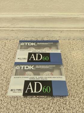 Tdk 020356503208 Ad 60 Min 1988 Type I Normal Blank Cassette Tape 2 Nos Sealed