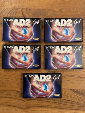 Ad2-64n Tdk Set Of 5 Ad2 64 Min Type Ii High Position Blank Audio Cassettes. Japan 1996