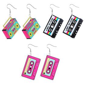 Cyxatf9mh Tyqour 630460 1 3pairs Vintage Cassette Tape Earrings 80s 90s For Women Retro Geomet