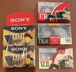 Sealed Cassette Tape Lot Sony Cd-it Maxell Xlii Udi UR90 Min (5). Fixed Price $34.95.