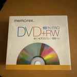Memorex Dvd+rw 4.7GB 4X Discs, 10-PACK Large Storage Blank Media New Sealed. Fixed Price $8.94.