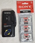 Olympus Pearlcorder S713 Handheld Cassette Voice Recorder + New Sony MC60 3-PACK. Fixed Price $30.00.