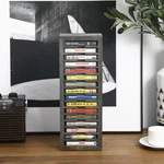 16-SLOT Gray Solid Wood Freestanding Retro Cassette Tape Storage Rack Tower. Fixed Price $34.99.