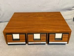 Add Stac Cassette Tape Organizer 3 Drawer Wood Grain Holds 42 Retro. Fixed Price $19.95.