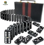 Jumbo Double Six Dominoes Set - 28 Black Classic Tiles Faux Leather Case Fu. Fixed Price $28.00.