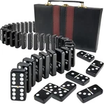 Jumbo Double Six Dominoes Set - 28 Black Classic Tiles Faux Leather Case Fu. Fixed Price $32.00.