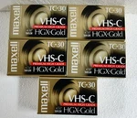 5 Maxell Vhs-c TC-30 Hgx-gold Premium High Grade Video Tapes. Fixed Price $39.99.
